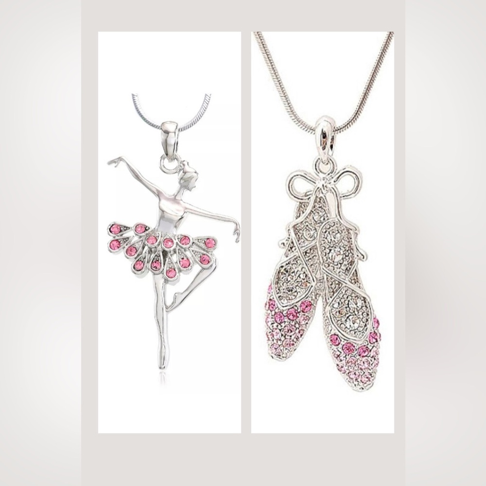 2 pink & silver ballet pendants (ballerina & shoes), 1 chain